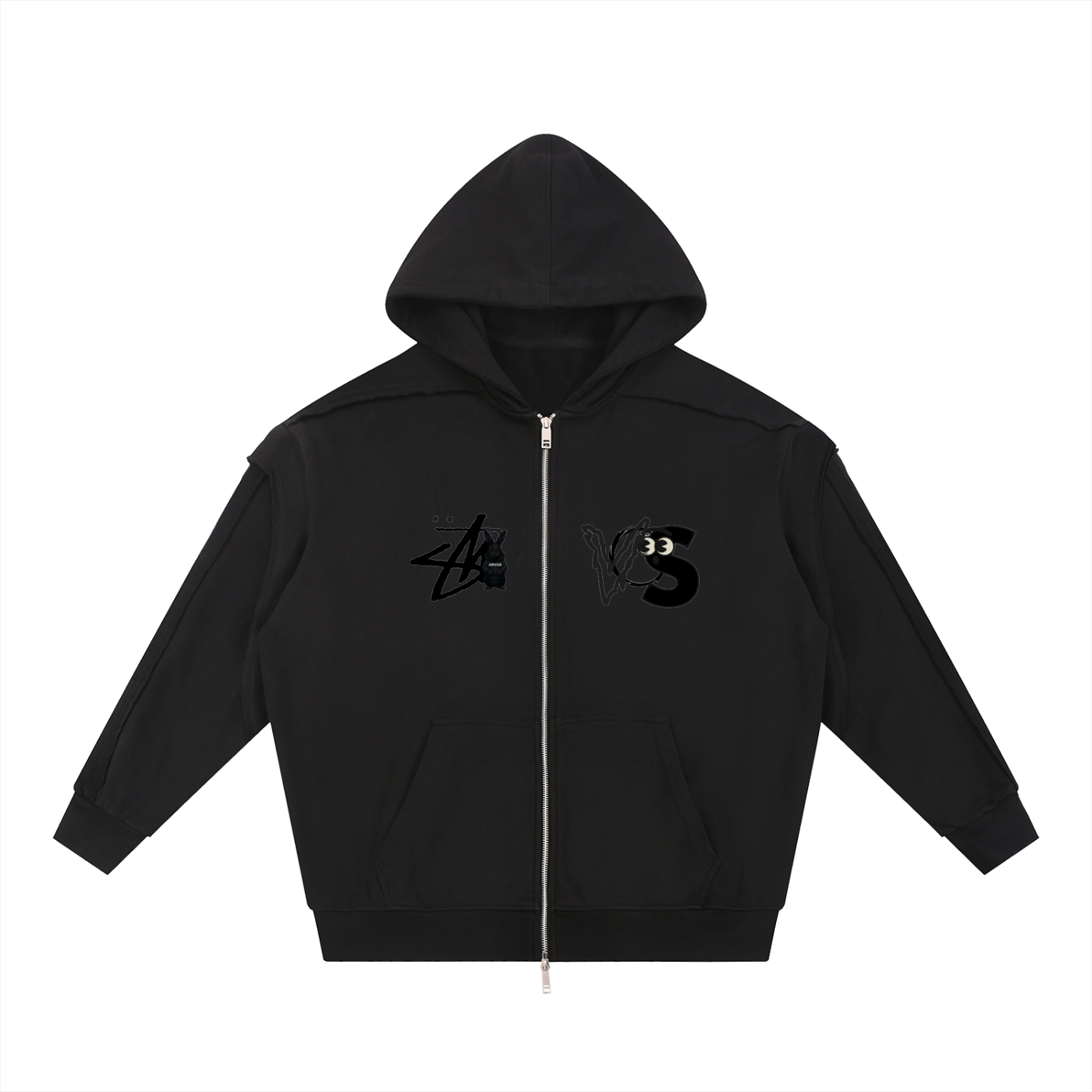 Contrast Tape Raw Edge Double Layered Zip Hoodie