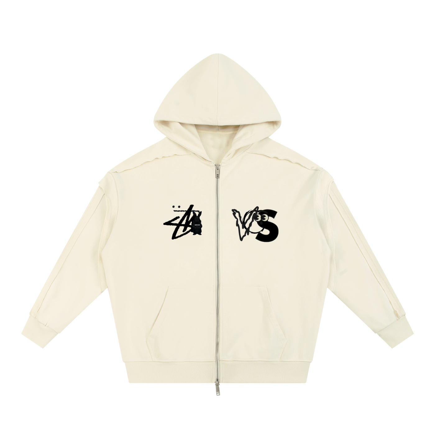 Contrast Tape Raw Edge Double Layered Zip Hoodie
