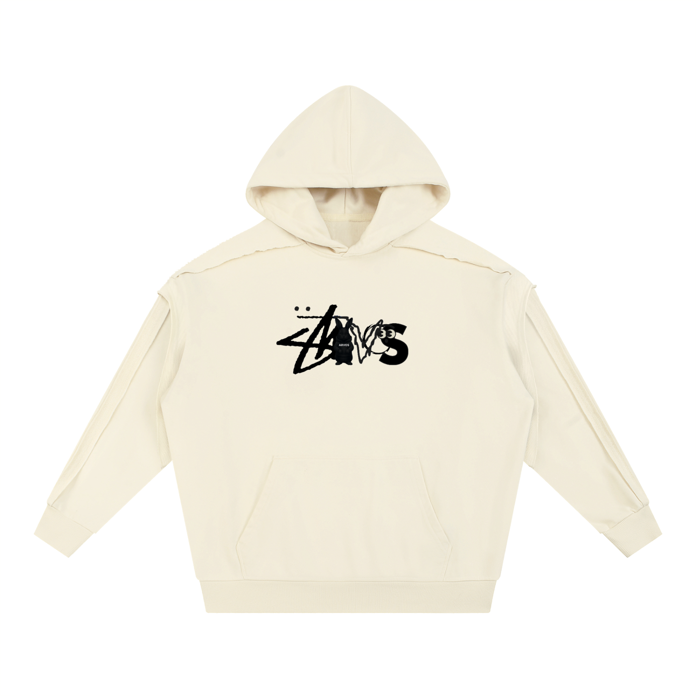 Contrast Tape Raw Edge Double Layered Hoodie