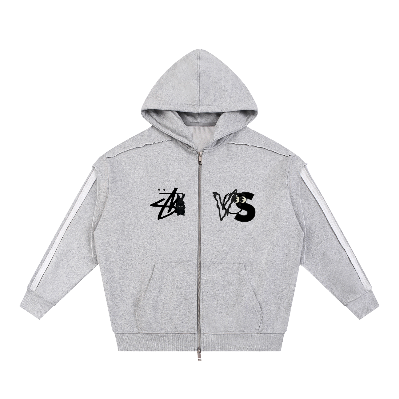 Contrast Tape Raw Edge Double Layered Zip Hoodie