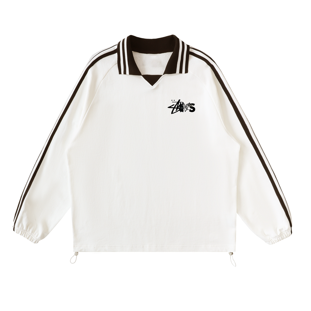 Contrast Striped Lapel Collar Sweatshirt